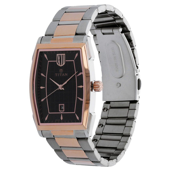 Titan Quartz Analog with Date Black Dial Stainless Steel Strap Watch for Men-NJ1692KM01