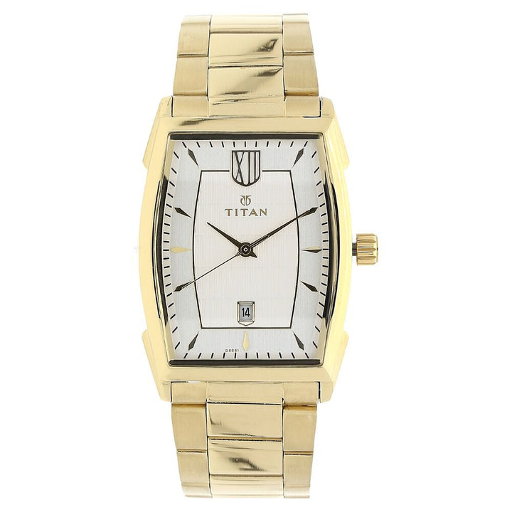 Titan Regal Crest White Dial Analog with Date Stainless Steel Strap Watch for Men-NK1692YM01