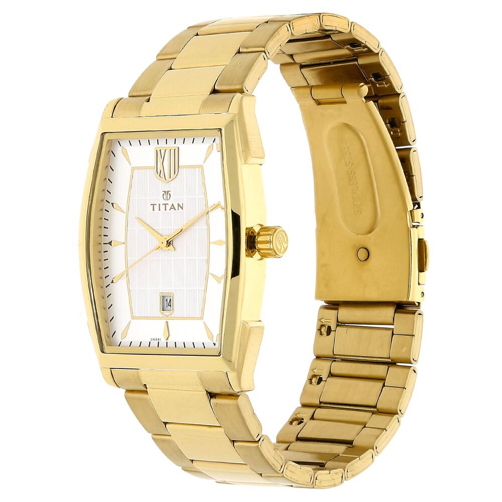 Titan Regal Crest White Dial Analog with Date Stainless Steel Strap Watch for Men-NK1692YM01