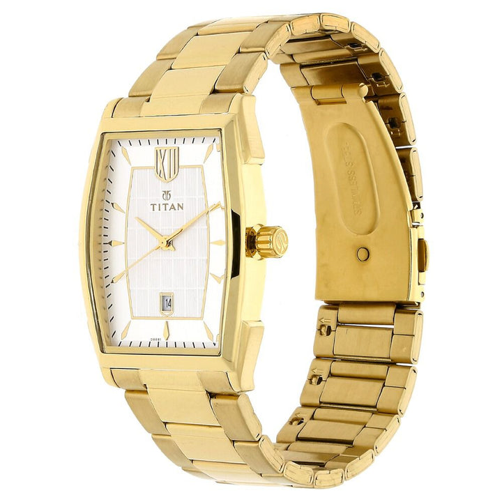 Titan Regal Crest White Dial Analog with Date Stainless Steel Strap Watch for Men-NK1692YM01