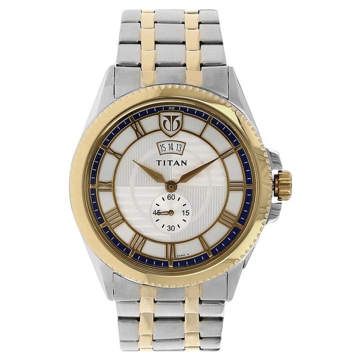 Titan Regal Crest Silver Dial Analog with Date Stainless Steel Strap watch for Men-NK1693BM01