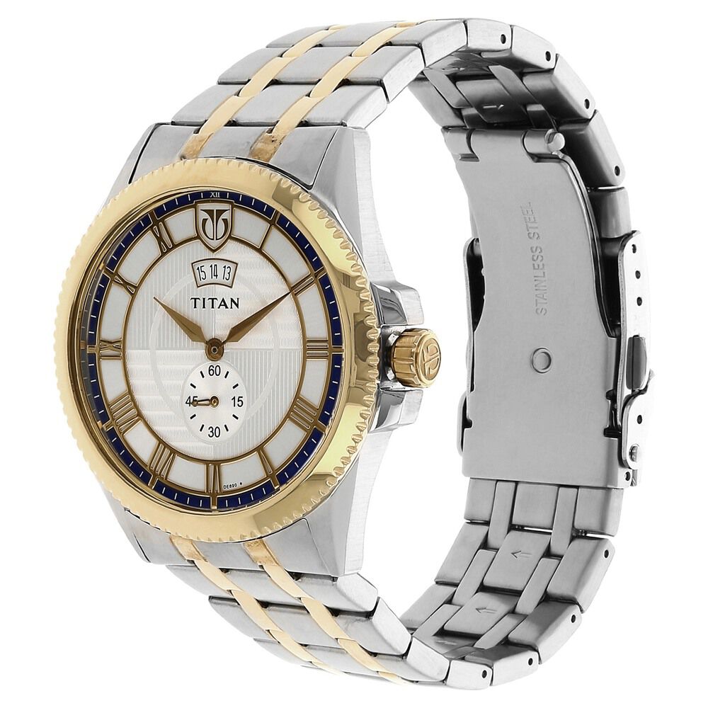 Titan Regal Crest Silver Dial Analog with Date Stainless Steel Strap watch for Men-NK1693BM01