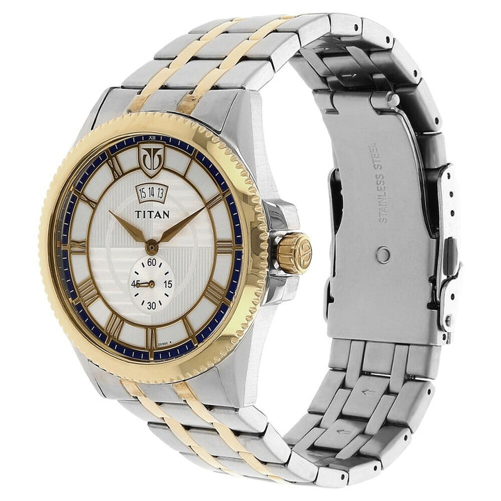 Titan Regal Crest Silver Dial Analog with Date Stainless Steel Strap watch for Men-NK1693BM01