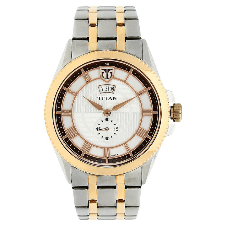 Titan Quartz Analog with Date Silver Dial Stainless Steel Strap Watch for Men-NK1693KM01