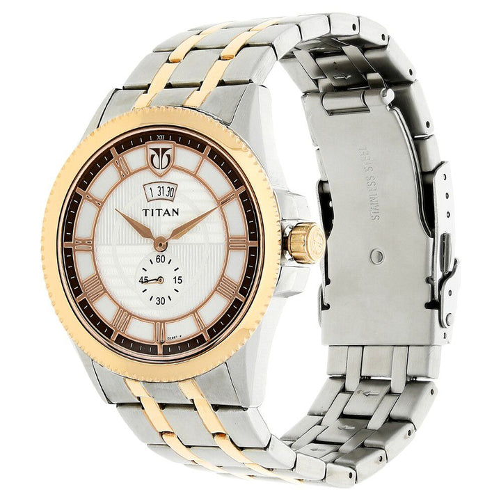 Titan Quartz Analog with Date Silver Dial Stainless Steel Strap Watch for Men-NK1693KM01