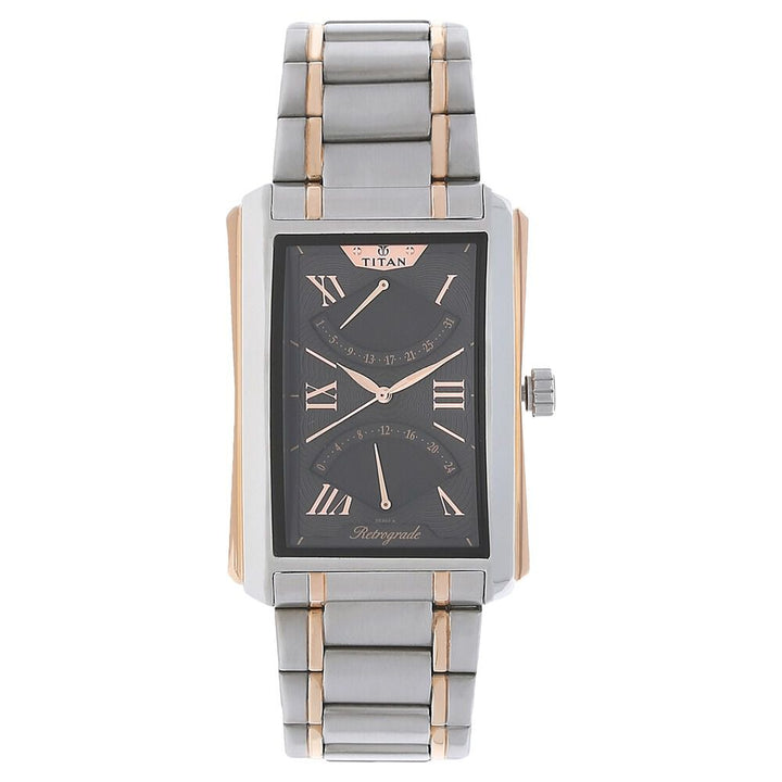Titan Quartz Multifunction Black Dial Stainless Steel Strap Watch for Men-NJ1694KM01