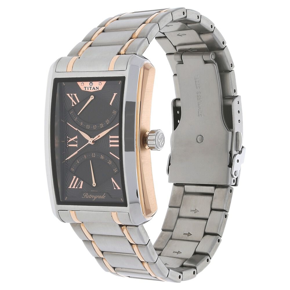 Titan Quartz Multifunction Black Dial Stainless Steel Strap Watch for Men-NJ1694KM01