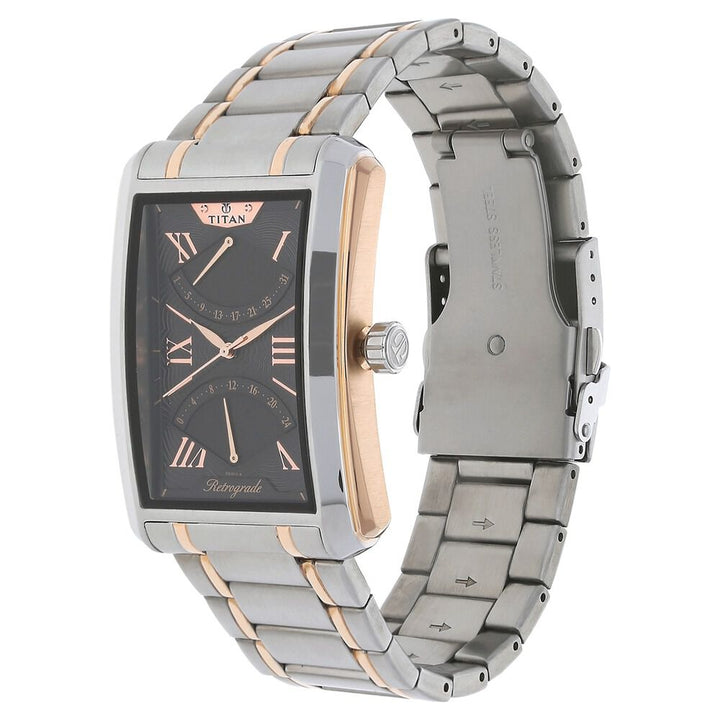 Titan Quartz Multifunction Black Dial Stainless Steel Strap Watch for Men-NJ1694KM01