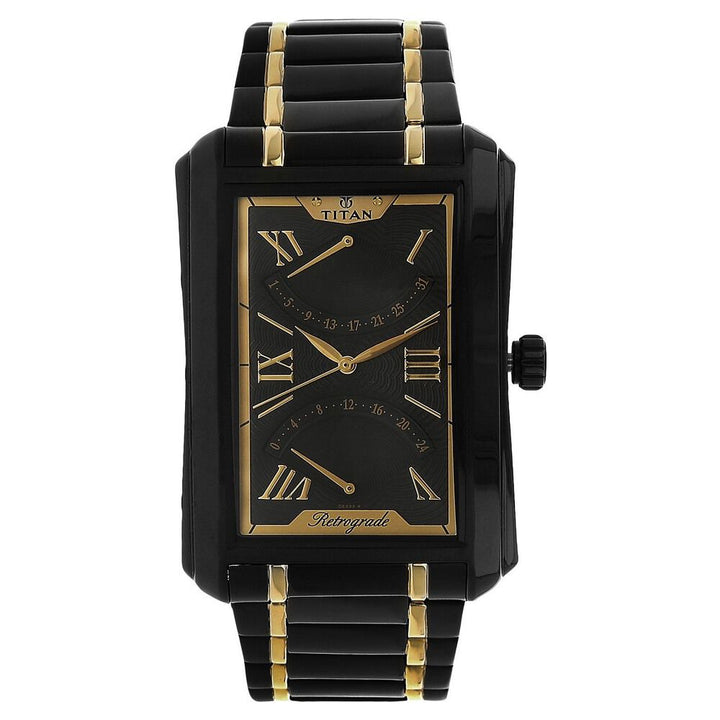 Titan Quartz Multifunction Black Dial Stainless Steel Strap Watch for Men-NJ1694KM02