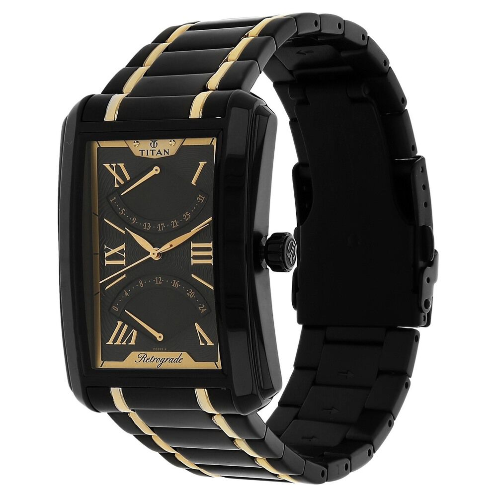 Titan Quartz Multifunction Black Dial Stainless Steel Strap Watch for Men-NJ1694KM02