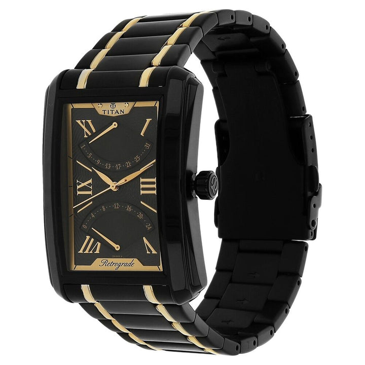 Titan Quartz Multifunction Black Dial Stainless Steel Strap Watch for Men-NJ1694KM02