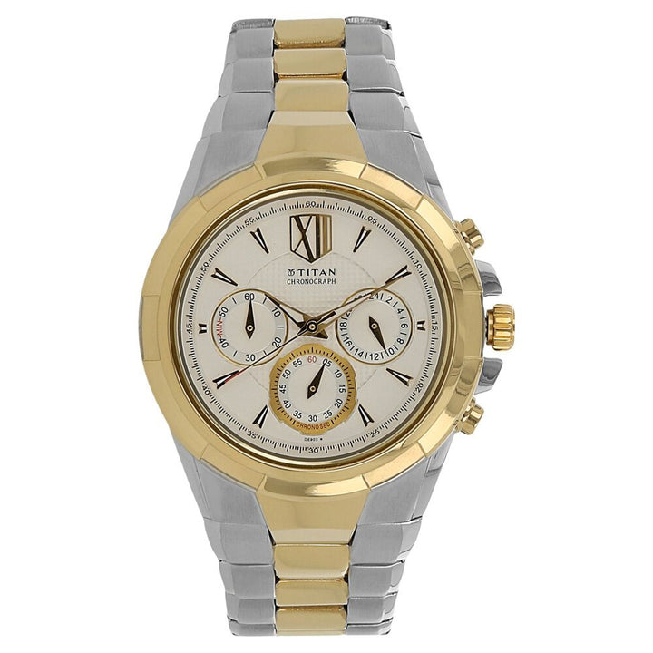 Titan Regal Crest Silver Dial Chronograph Stainless Steel Strap Watch for Men-NK1695BM01