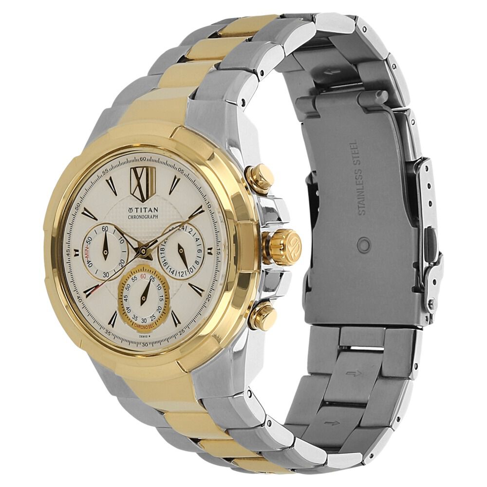 Titan Regal Crest Silver Dial Chronograph Stainless Steel Strap Watch for Men-NK1695BM01