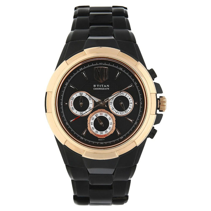Titan Regal Crest Black Dial Chronograph Stainless Steel Strap watch for Men-NJ1695KM02