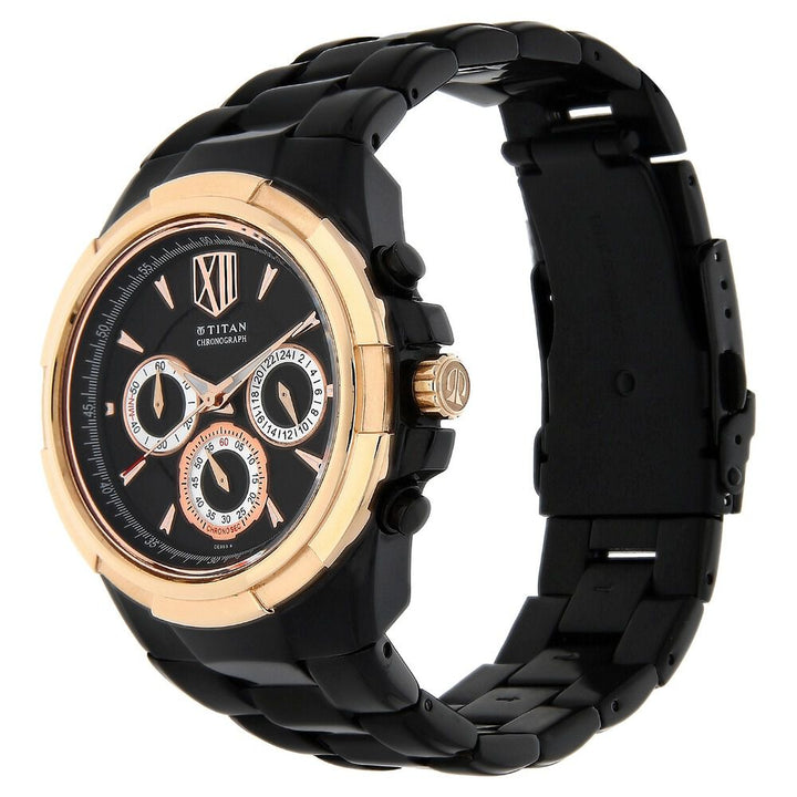 Titan Regal Crest Black Dial Chronograph Stainless Steel Strap watch for Men-NJ1695KM02