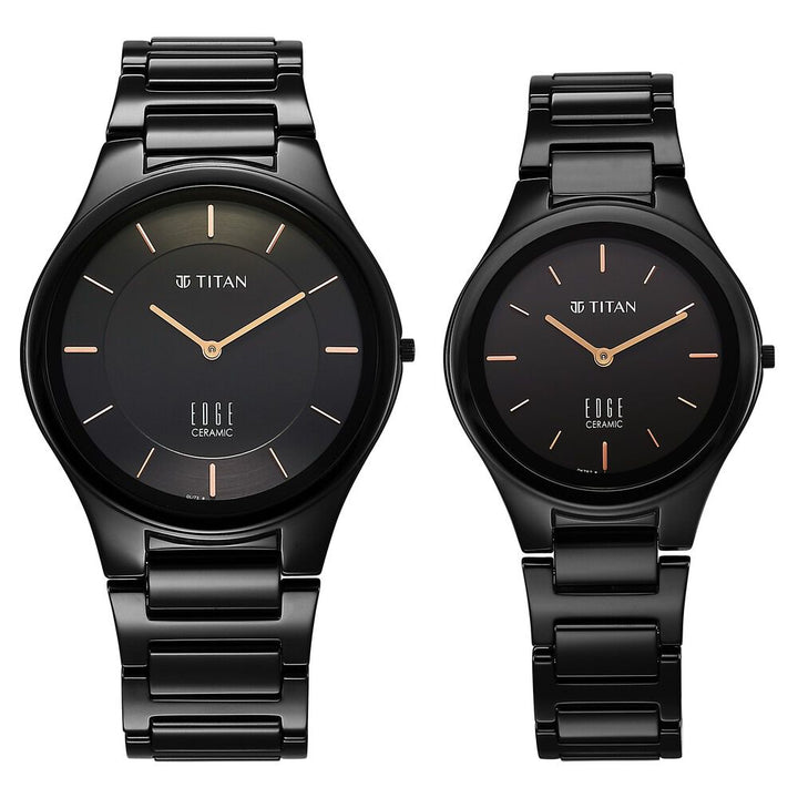 Titan Edge Pair Black Dial Analog Ceramic Strap watch for Couple - The Watch Factory ®