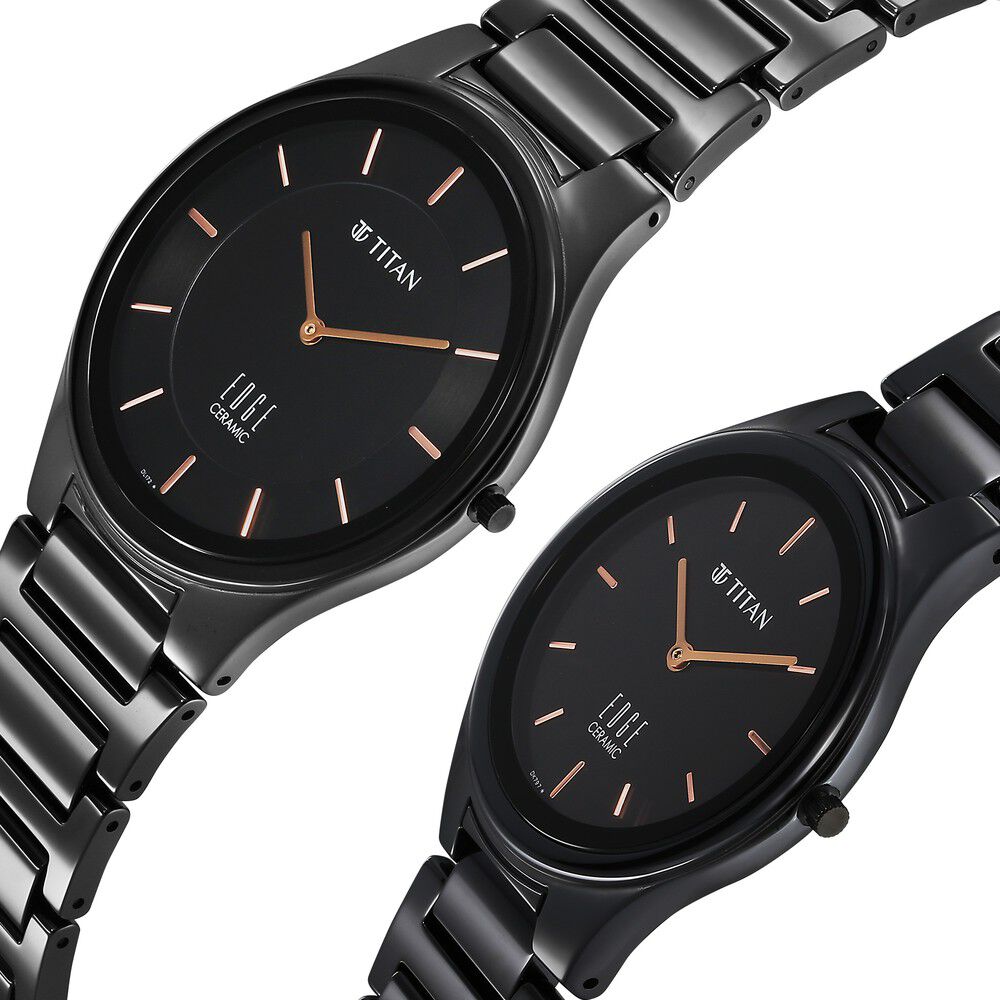 Titan Edge Pair Black Dial Analog Ceramic Strap watch for Couple - The Watch Factory ®