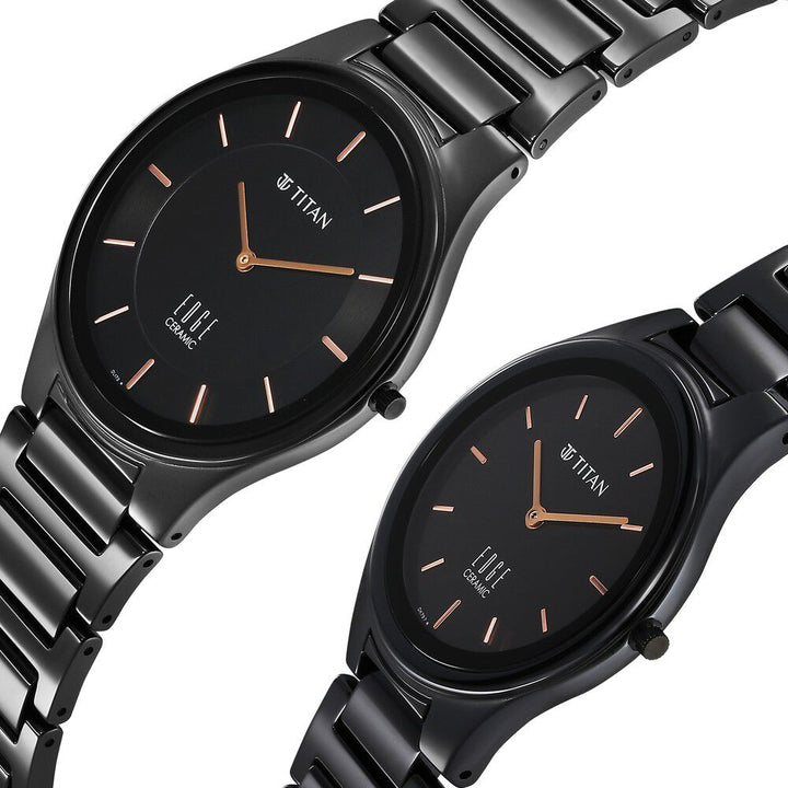Titan Edge Pair Black Dial Analog Ceramic Strap watch for Couple - The Watch Factory ®