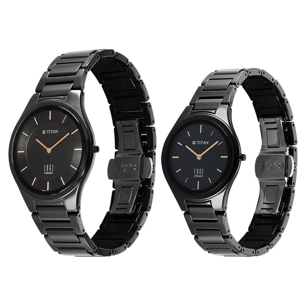 Titan Edge Pair Black Dial Analog Ceramic Strap watch for Couple - The Watch Factory ®