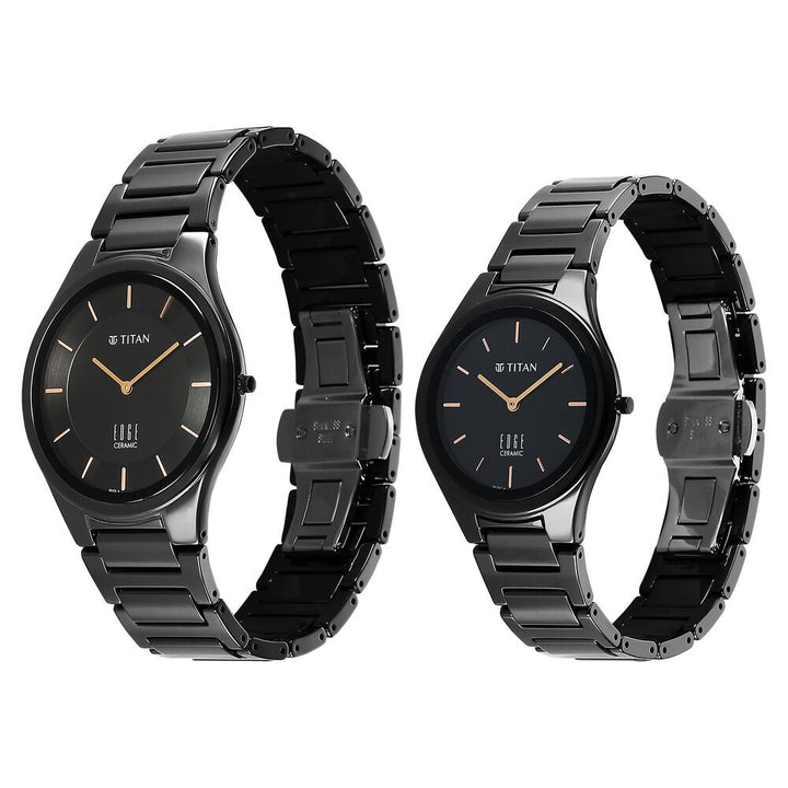 Titan Edge Pair Black Dial Analog Ceramic Strap watch for Couple - The Watch Factory ®
