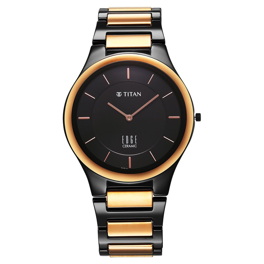 Titan Edge Ceramic Quartz in Midnight Gold with Black Dial Watch for Men - The Watch Factory ®