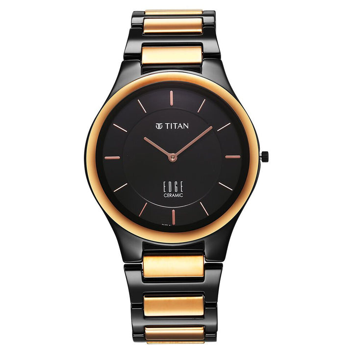 Titan Edge Ceramic Quartz in Midnight Gold with Black Dial Watch for Men - The Watch Factory ®