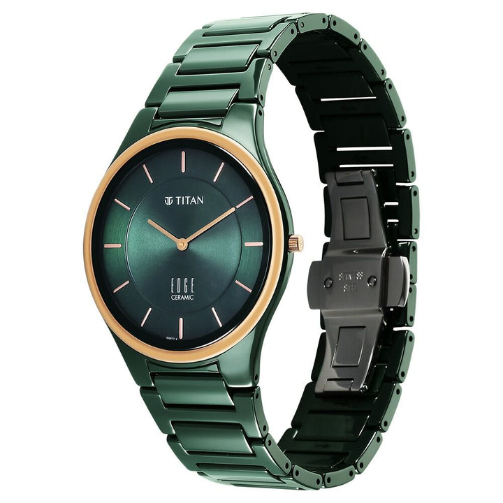 Titan Edge Bicolour Quartz Analog Green Dial And Green Ceramic Strap Watch For Men - The Watch Factory ®