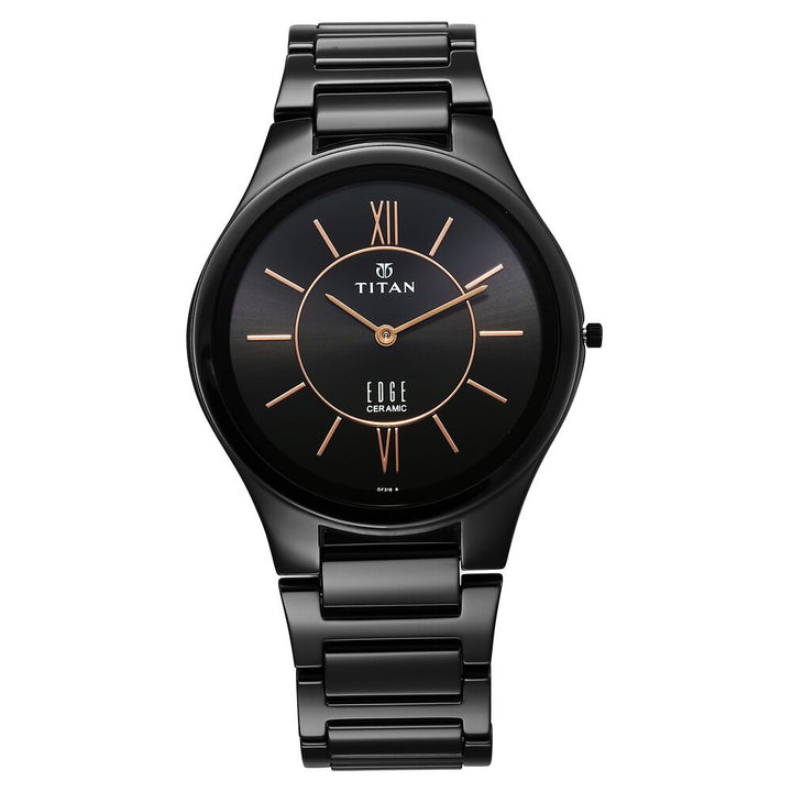 Titan Edge Ceramic Quartz in Rich Black Dial Watch for Men - The Watch Factory ®