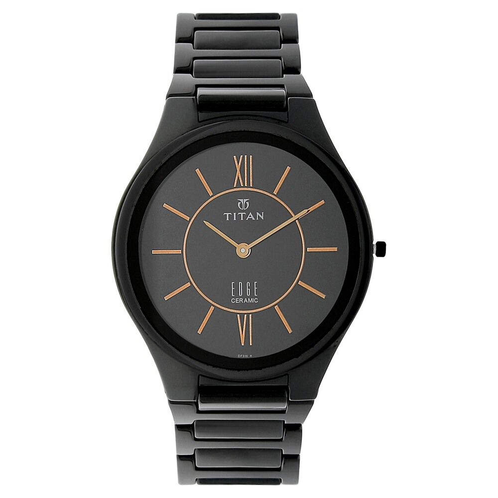 Titan Edge Ceramic Slim Ceramic Strap Rich Black Dial Analog Watch for Men NS1696NC01