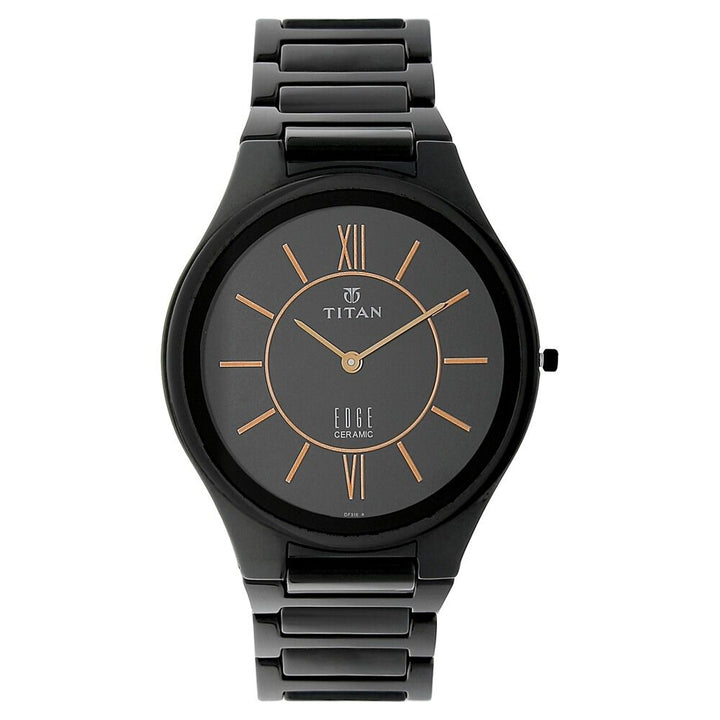 Titan Edge Ceramic Slim Ceramic Strap Rich Black Dial Analog Watch for Men NS1696NC01