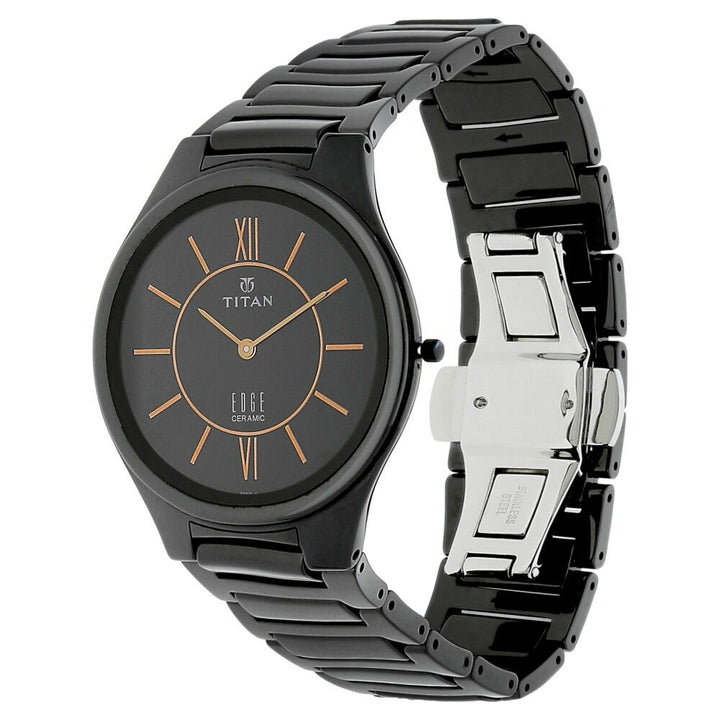 Titan Edge Ceramic Slim Ceramic Strap Rich Black Dial Analog Watch for Men NS1696NC01
