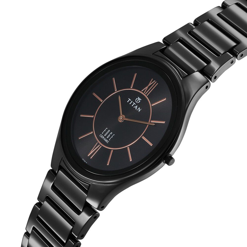 Titan Edge Ceramic Quartz in Rich Black Dial Watch for Men - The Watch Factory ®