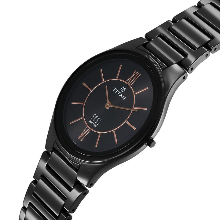 Titan Edge Ceramic Quartz in Rich Black Dial Watch for Men - The Watch Factory ®