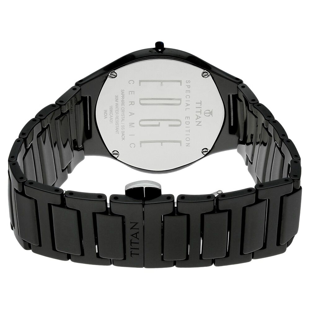 Titan Edge Ceramic Slim Ceramic Strap Rich Black Dial Analog Watch for Men NS1696NC01