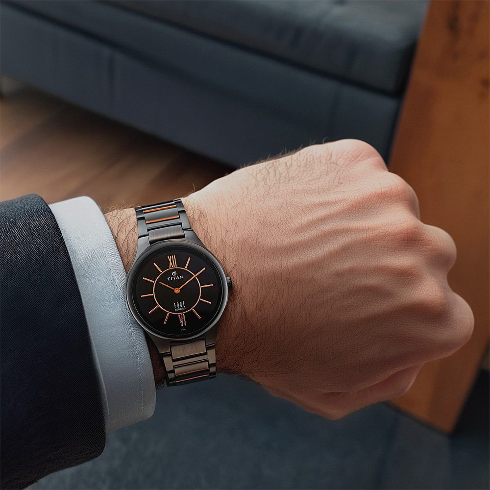 Titan Edge Ceramic Quartz in Rich Black Dial Watch for Men - The Watch Factory ®