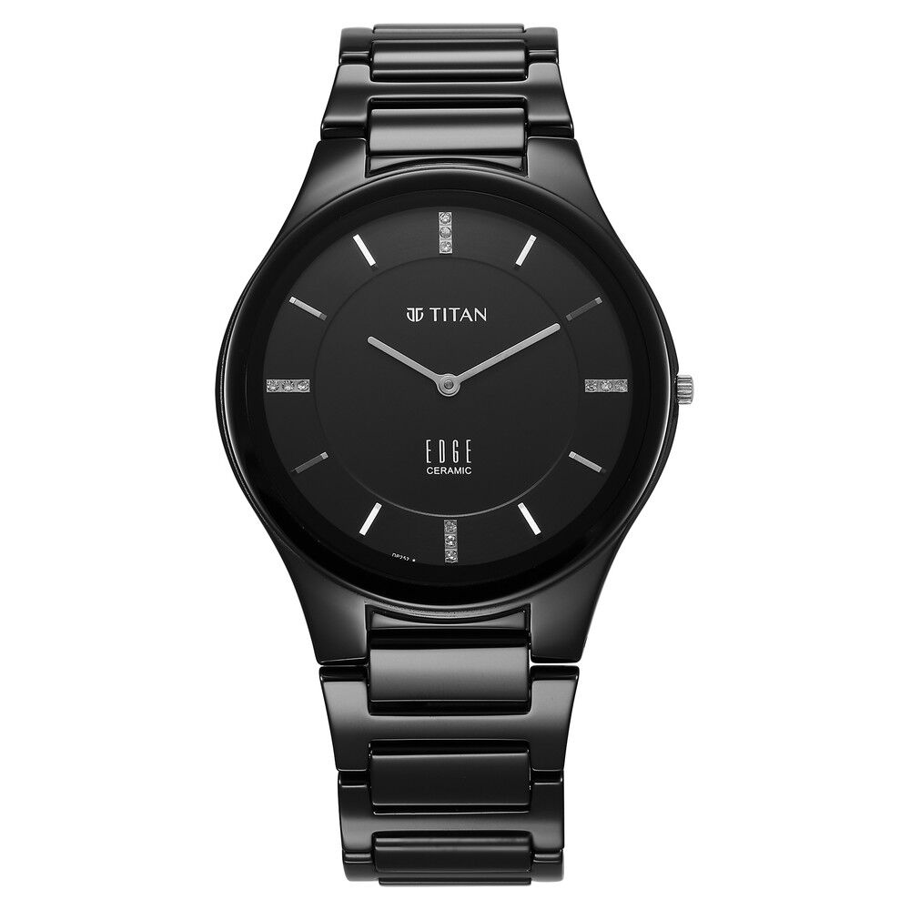 Titan Edge Ceramic Quartz in Glossy Black with Diamonds and Black Dial Watch for Men - The Watch Factory ®