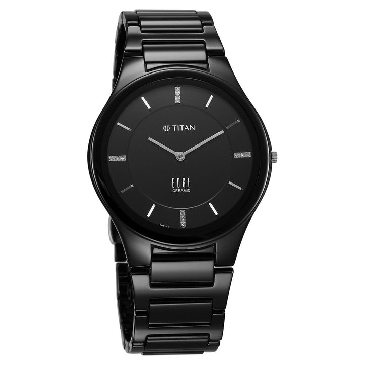 Titan Edge Ceramic Quartz in Glossy Black with Diamonds and Black Dial Watch for Men - The Watch Factory ®