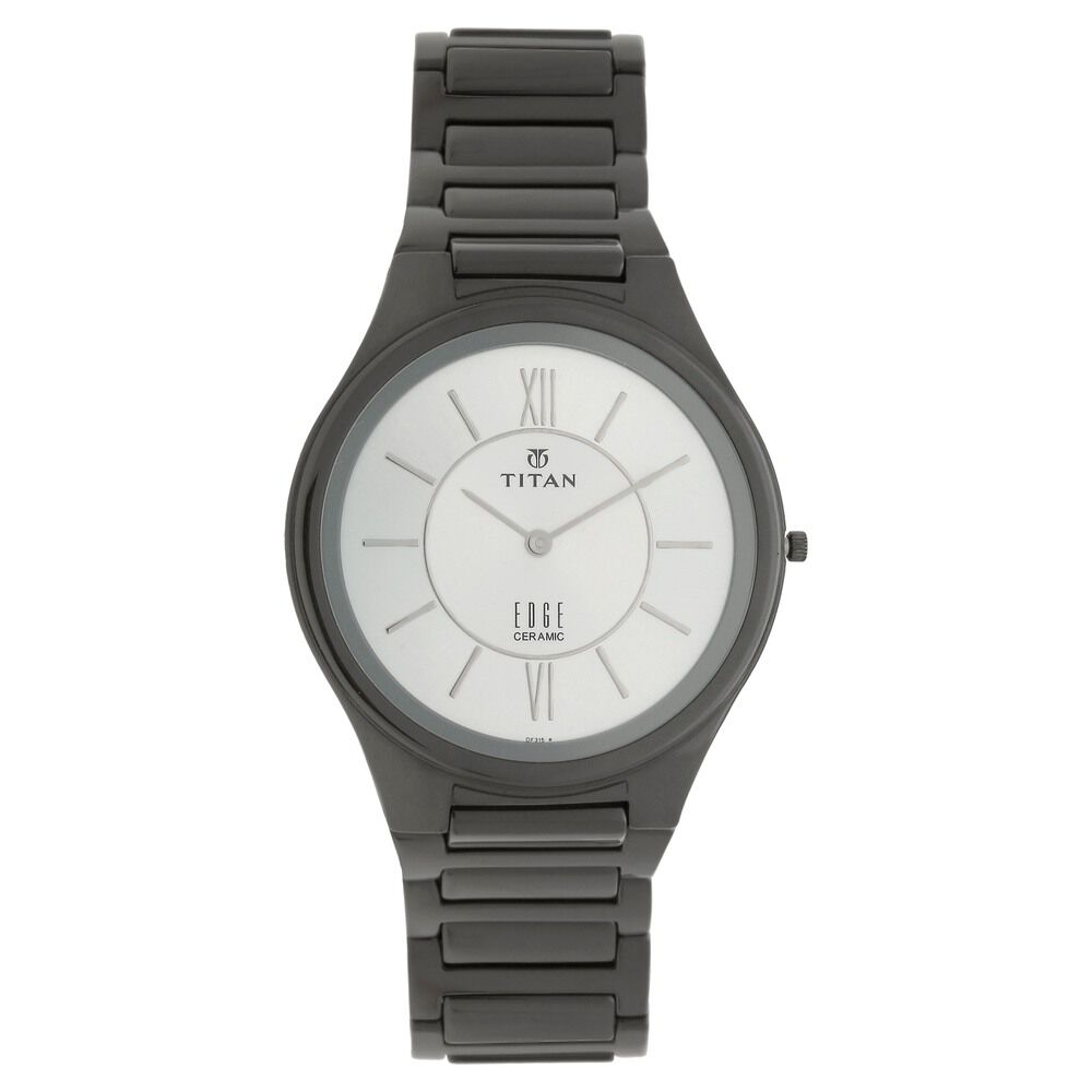 Titan Quartz Analog Silver Dial Ceramic Strap Watch for Men-1696QC01