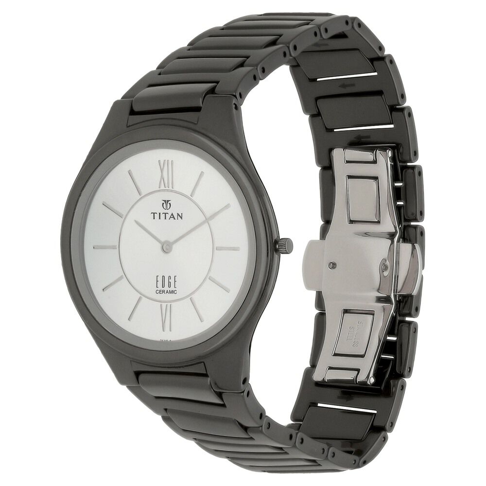Titan Quartz Analog Silver Dial Ceramic Strap Watch for Men-1696QC01
