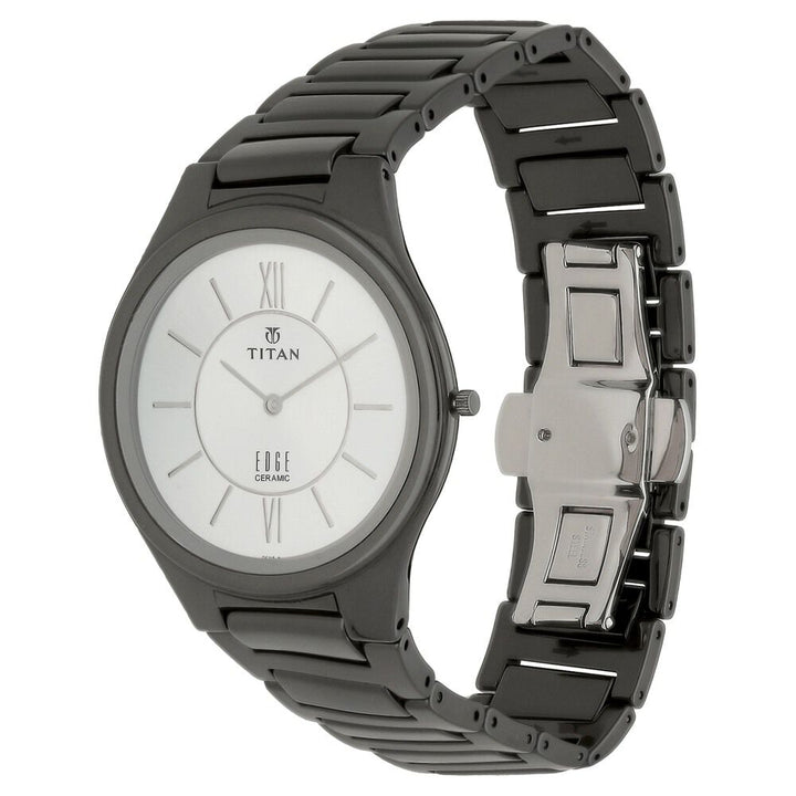 Titan Quartz Analog Silver Dial Ceramic Strap Watch for Men-1696QC01