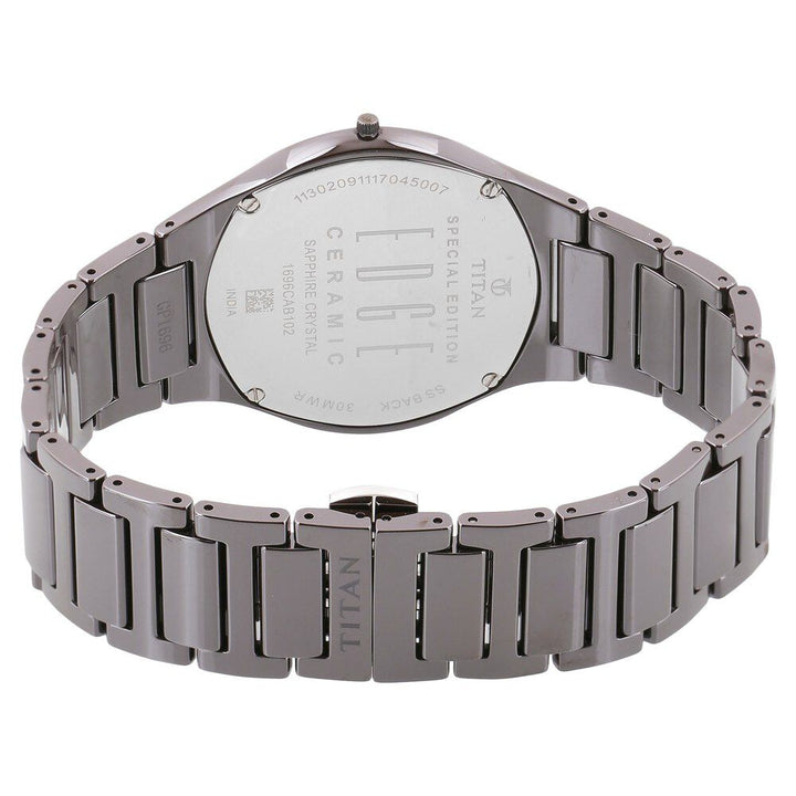 Titan Edge Ceramic Quartz Analog Silver Dial Grey Ceramic Strap Watch For Men-NT1696QC02