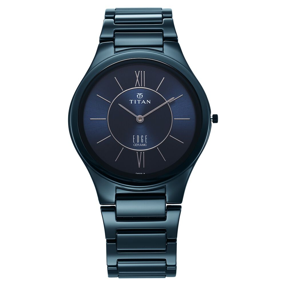Titan Edge Ceramic Quartz in Glossy Electric Blue Dial Watch for Men - The Watch Factory ®