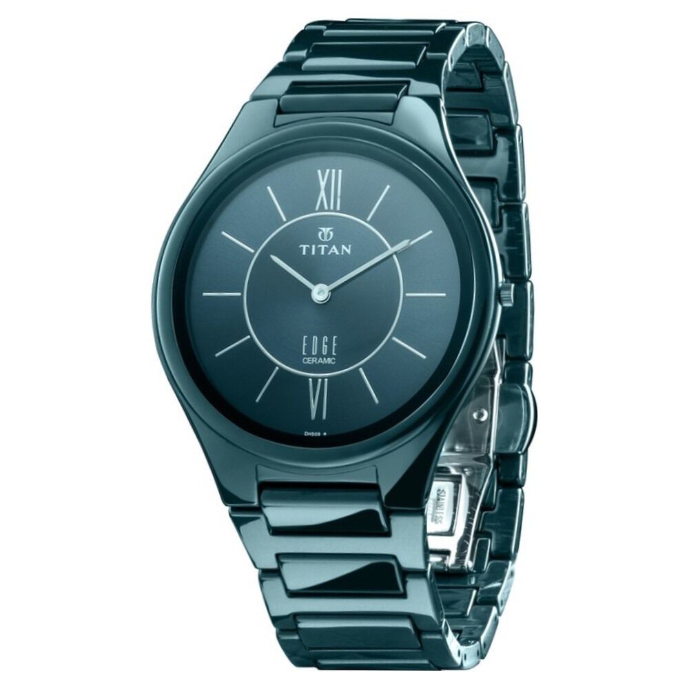Titan Edge Ceramic Slim Ceramic Strap Glossy Electric Blue Dial Analog Watch for Men NS1696QC03