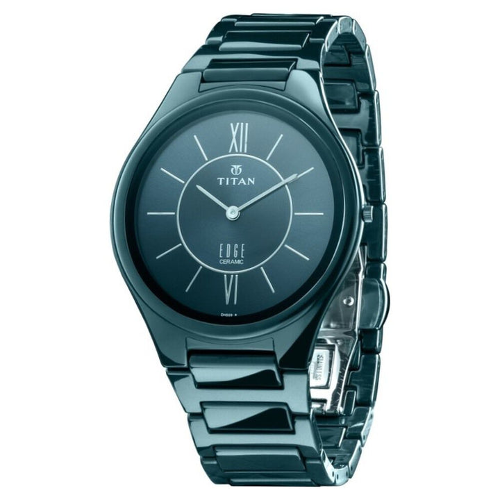 Titan Edge Ceramic Slim Ceramic Strap Glossy Electric Blue Dial Analog Watch for Men NS1696QC03
