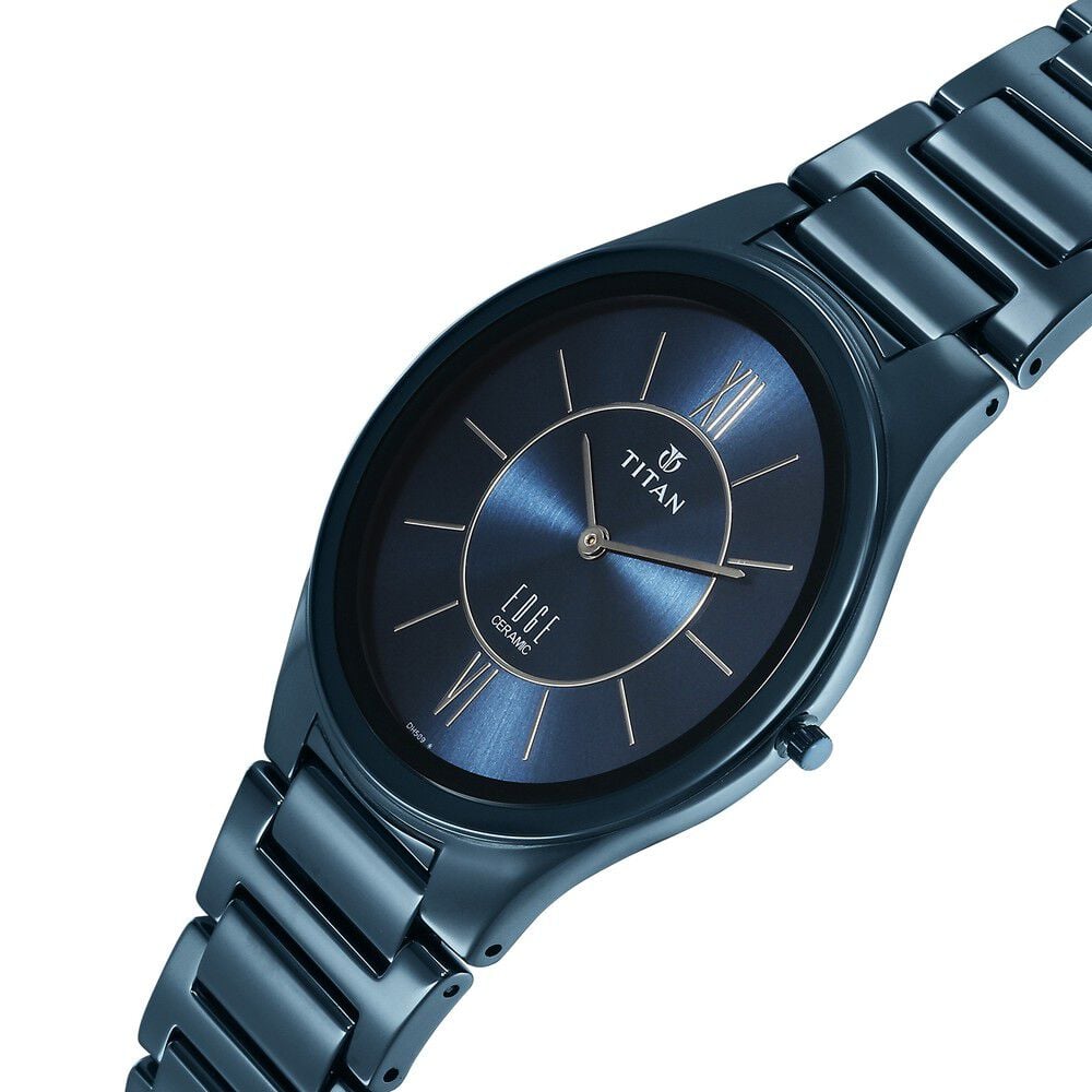Titan Edge Ceramic Quartz in Glossy Electric Blue Dial Watch for Men - The Watch Factory ®