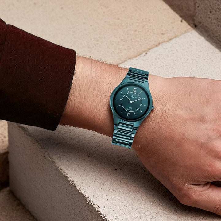 Titan Edge Ceramic Quartz in Glossy Electric Blue Dial Watch for Men - The Watch Factory ®