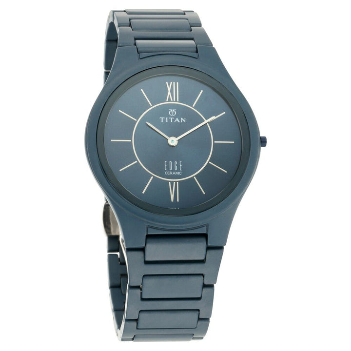 Titan Quartz Analog Blue Dial Ceramic Strap Watch for Men-NN1696QC05