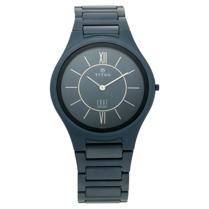 Titan Quartz Analog Blue Dial Ceramic Strap Watch for Men-NN1696QC05