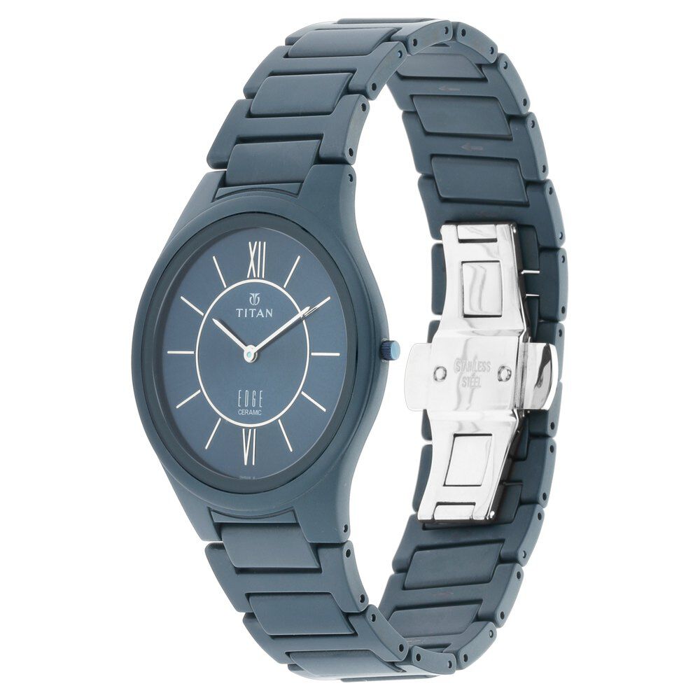 Titan Quartz Analog Blue Dial Ceramic Strap Watch for Men-NN1696QC05