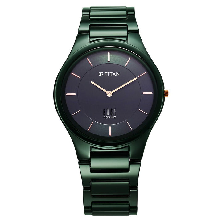 Titan Edge Ceramic Quartz in Glossy Green Dial Watch for Men - The Watch Factory ®